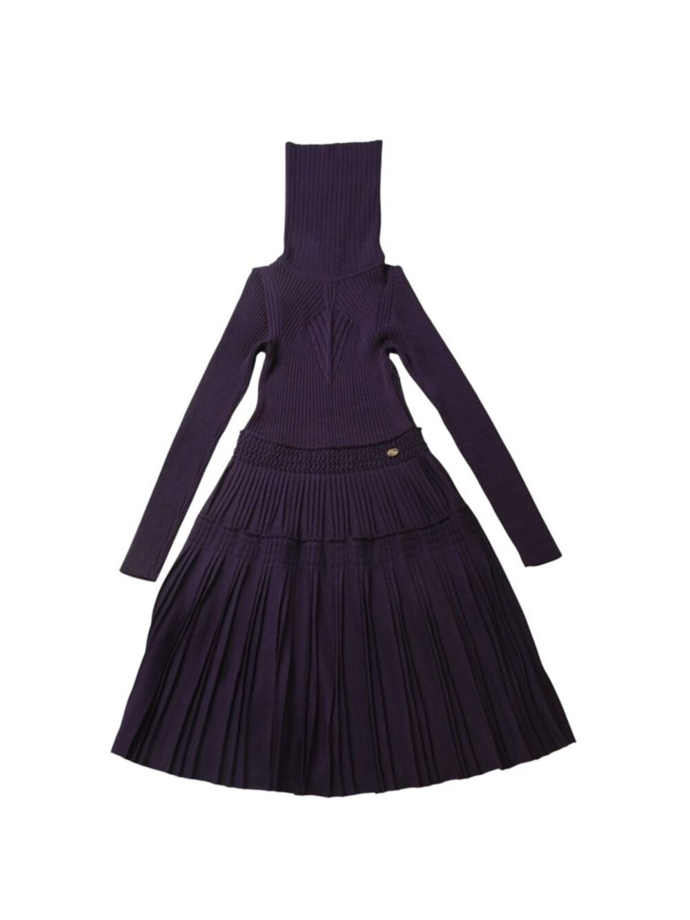 Chanel Turtleneck Knit Dress CC Logo Purple Wool